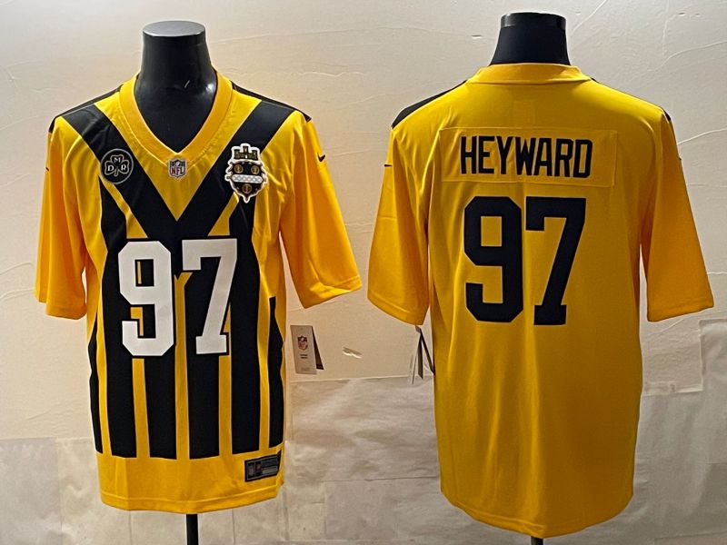 Men 2025 Pittsburgh Steelers #97 Heyward Yellow Retro Nike Limited NFL Jersey style 002